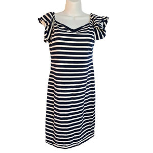 LAUREN Ralph Lauren Navy White Striped Ruffle Sleeve nautical Dress XS